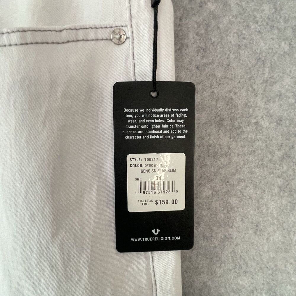 True Religion Geno Relaxed Slim Men's White Jeans 34x32 - Picture 7 of 13